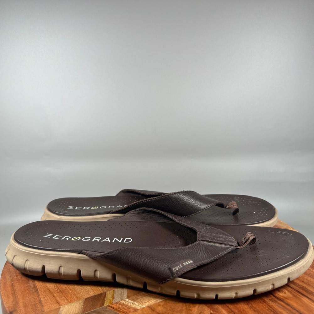 Cole Haan Zerogrand Men 13 Brown Leather Thong Flip Flop Sandals C23981